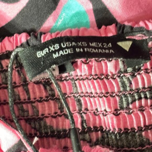 NWT ZARA PRINTED POPLIN DRESS VOLUMINOUS FUCHSIA PINK XS PTP 11”-13” - Picture 5 of 5